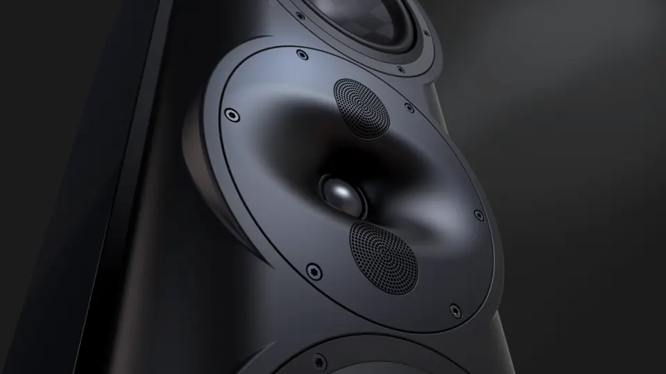 Detalle de la guía de onda de una bocina Perlisten