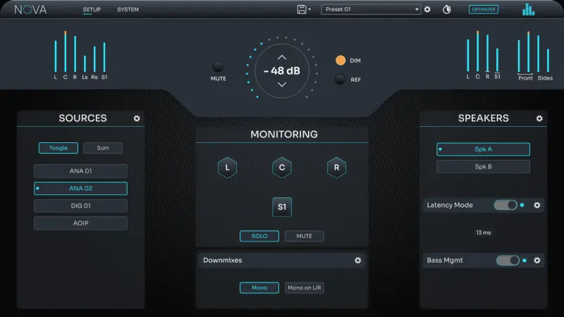 Interfaz de monitoreo del procesador Trinnov Nova