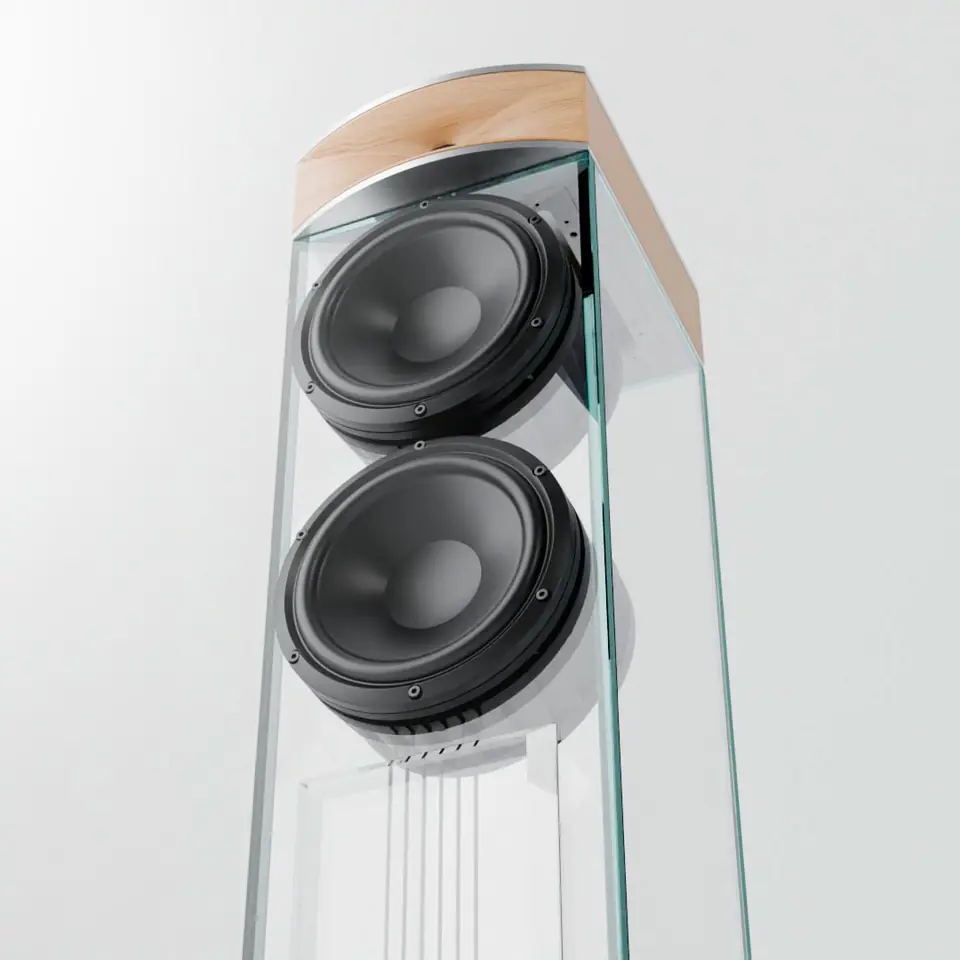 Bocina de cristal Waterfall Audio Niagara en una sala